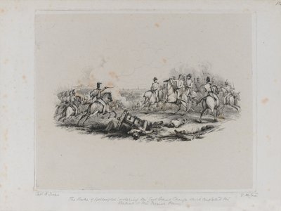 De gedenkwaardige slag bij Waterloo - De hertog van Wellington geeft het bevel voor de laatste grote aanval die de nederlaag van het Franse leger voltooide, gravure door Samuel Mitan, 1817 door George Jones